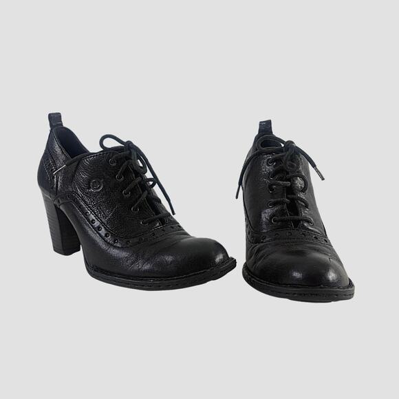 🦉Born Black Leather Oxford Lace Up Block Heel Pumps Sz 9.5 - Picture 4 of 10